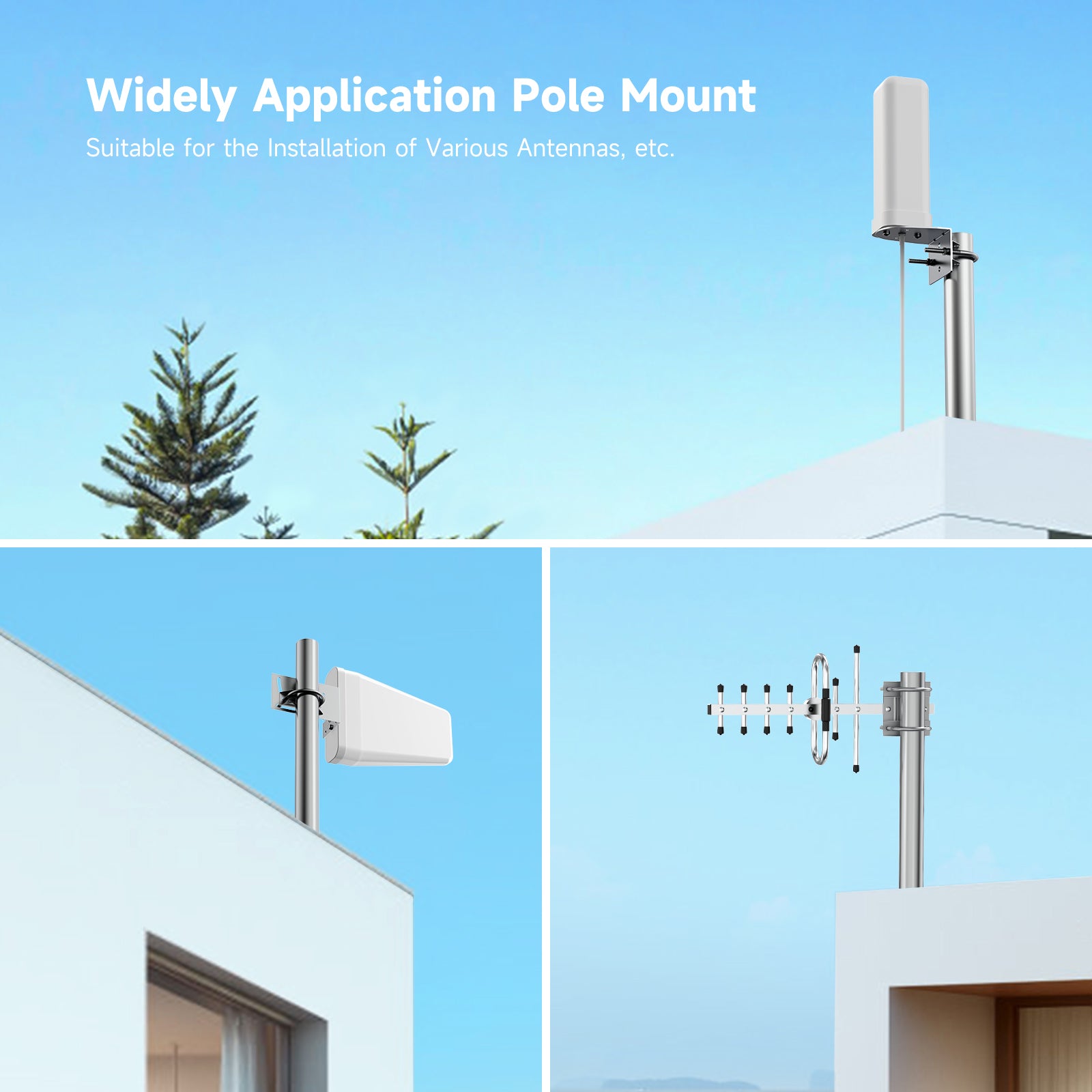 Pole Mount for Outside Antenna - Upgraded 14" Length Universal Outdoor Home Antenna Mast Bracket for Cell Phone Signal Booster