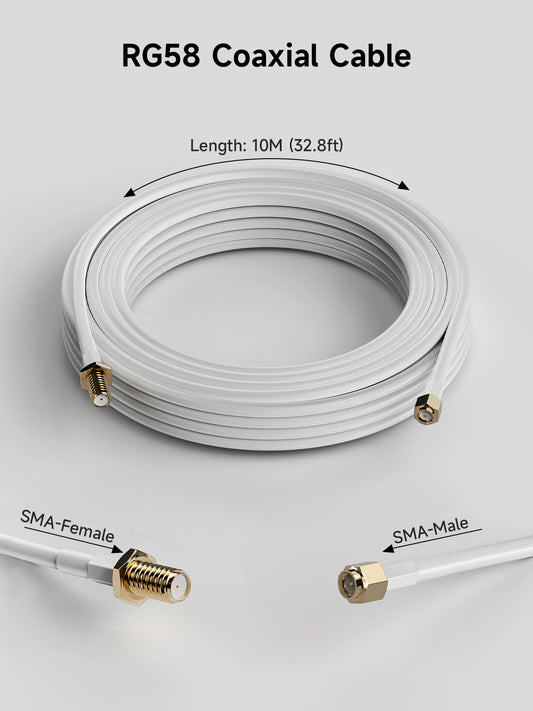 Coaxial Cable RG58 SMA Male to SMA Female 10m(32.8ft) Low Loss Weatherproof Extension Cable for Cell Phone Signal Booster WiFi Router 2G 3G 4G LTE Antenna